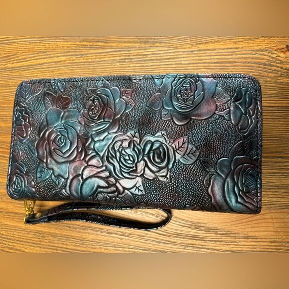 Vintage Style Floral Embossed Black Blue and Burgundy Women's Faux Clutch NWOT - Picture 8 of 12